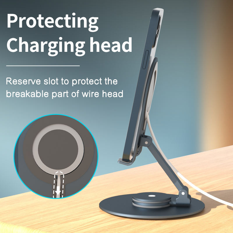 Soporte magnético para teléfono de escritorio, de aleación de aluminio, con carga inalámbrica, portátil, plegable y giratorio, con soporte Magsafe