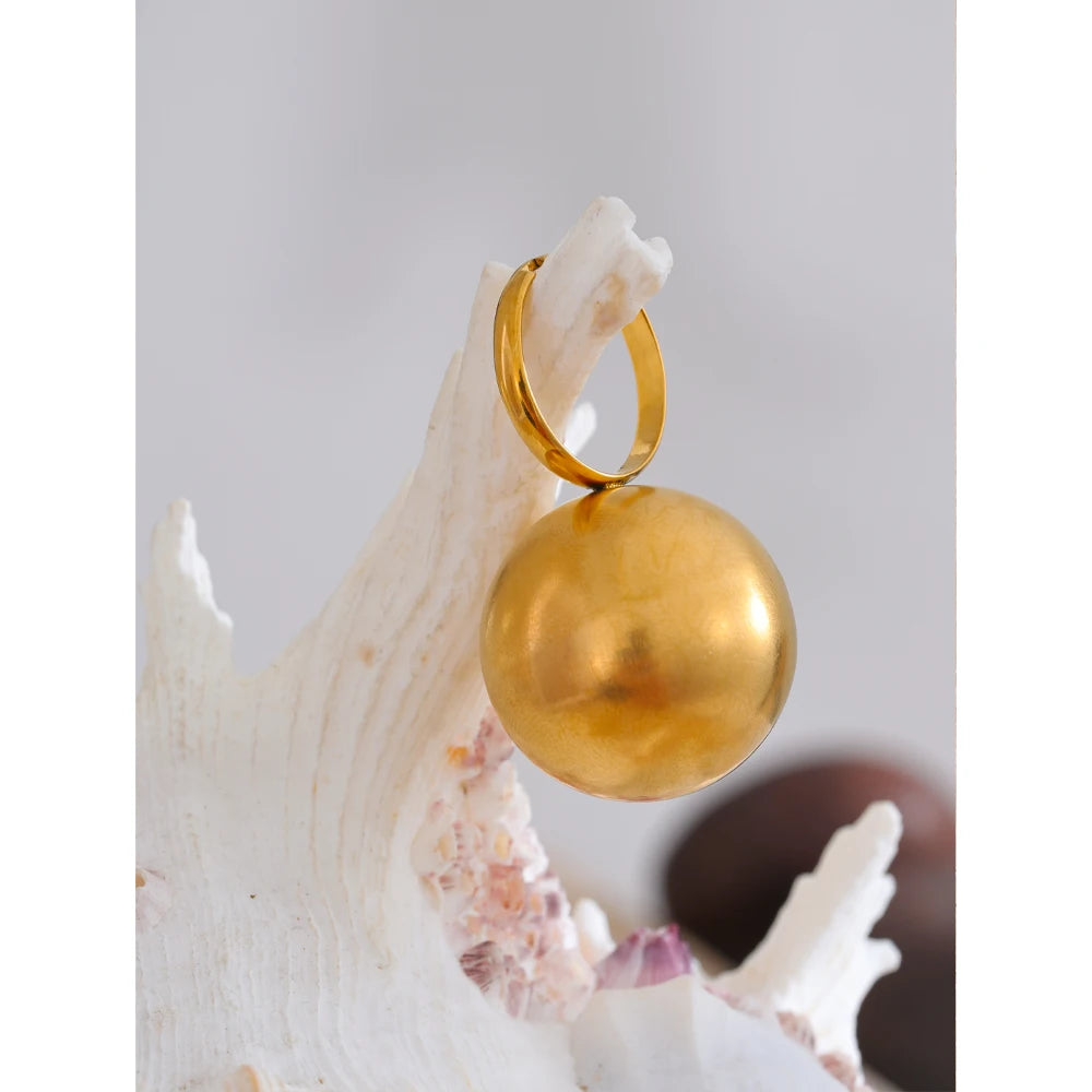 Stylish Unique Stainless Steel 26mm Big Ball Adjustable 18K Gold Color Ring Waterproof Personalized Finger Jewelry Gift - V.I.P Digital Presence