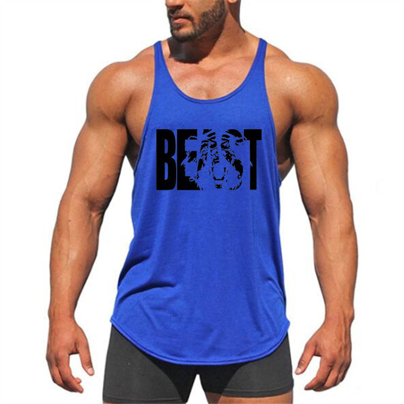 Letter printed men's fitness sports vest slim shoulder strap I-shaped vest cotton - V.I.P Digital Presence