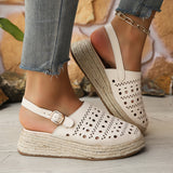Baotou sandals women's thick soled sloping heel retro hemp rope hollowed out women's sandals - V.I.P Digital Presence