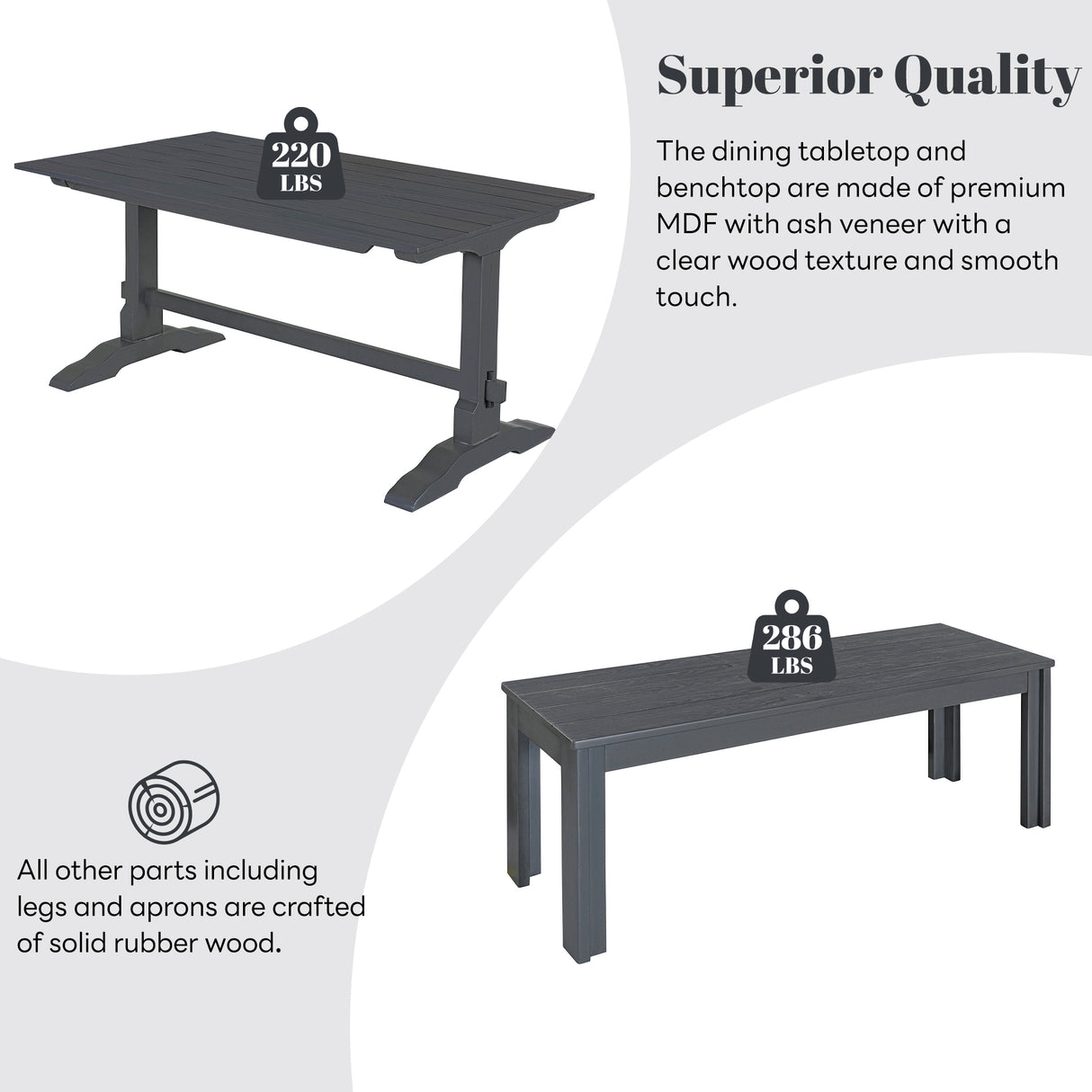 TREXM 3-piece retro cutlery set, rectangular stand table, and 2 wooden stools for 4 people (gray) - V.I.P Digital Presence