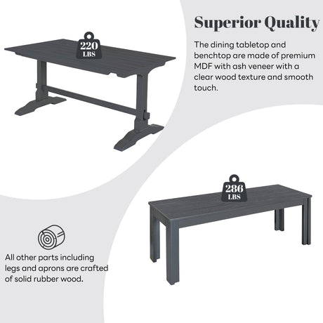 TREXM 3-piece retro cutlery set, rectangular stand table, and 2 wooden stools for 4 people (gray) - V.I.P Digital Presence