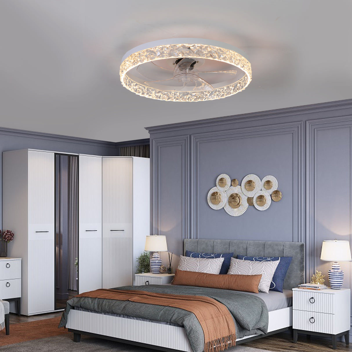 Modern acrylic ceiling fan light with remote control, dimmable LED pendant light, 6-speed adjustable, silent motor - V.I.P Digital Presence
