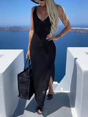 Slit Openwork V-Neck Sleeveless Cover Up - V.I.P Digital Presence