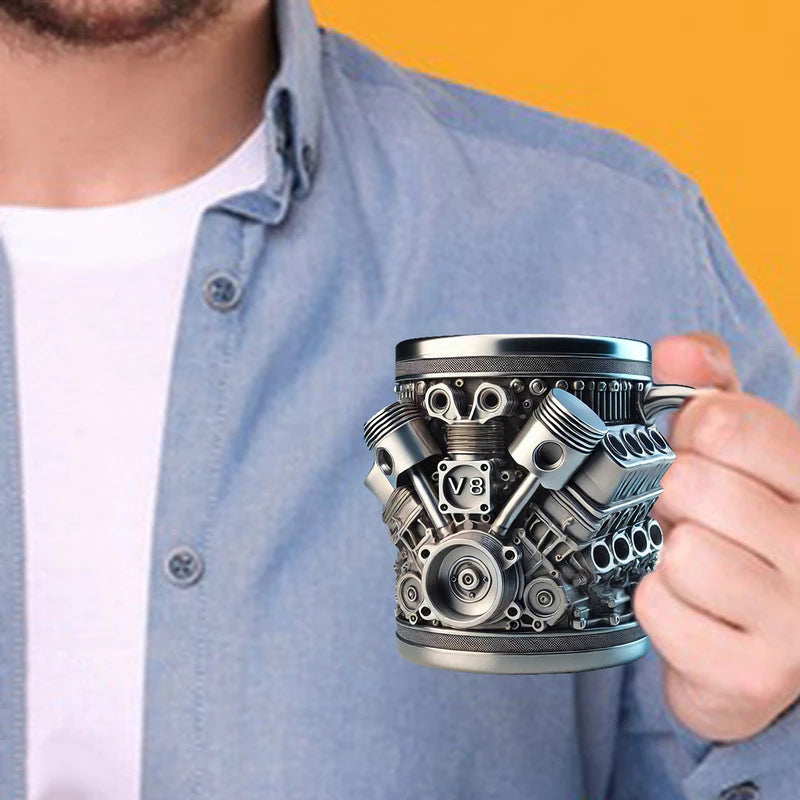 3D Engines - designed Stainless Steel Mug. Ideal for coffee/beer, a fun home & office drinking accessory. - V.I.P Digital Presence