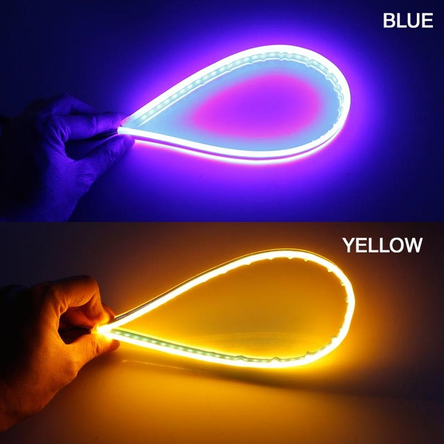 60cm New Slim Amber Sequential Flexible LED DRL For Headlight Strip Daytime Running Light With Yellow Turn Signal Lamp 12V - V.I.P Digital Presence