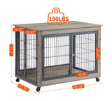 Furniture Style Dog Crate Side Table on Wheels with Double Doors and Lift Top.Grey,38.58''w x 25.5''d x 27.36''h - V.I.P Digital Presence