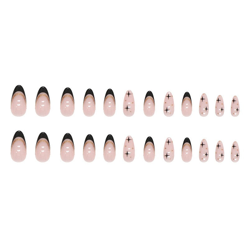 Sweet cool black French flash gold powder almond nails European and American fake nails removable nail pieces - V.I.P Digital Presence