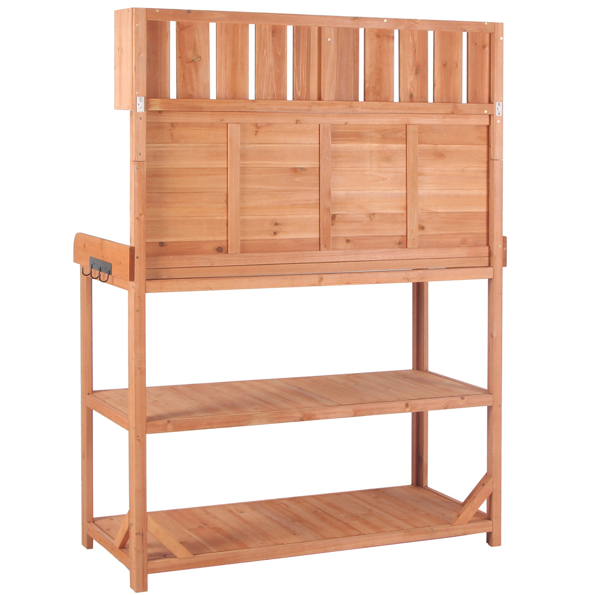 65" Large Wooden Farmhouse Rustic Outdoor Potting Bench Table Garden Potting Bench with 4 Storage Shelves and Side Hook,Natural - V.I.P Digital Presence