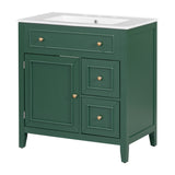 30" Bathroom Vanity with Sink Top, Bathroom Vanity Cabinet with Door and Two Drawers, Solid Wood Frame, One Package, Green - V.I.P Digital Presence