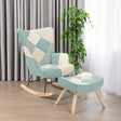 Rocking Chair with ottoman, Mid Century Fabric Rocker Chair with Wood Legs and Patchwork Linen for Livingroom Bedroom - V.I.P Digital Presence