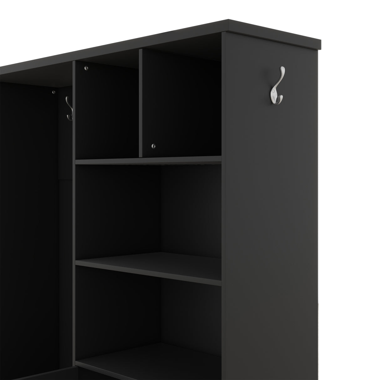 Multi-functional Hall Tree with Storage Shelves Drawers and Cabinet, Elegant Hallway Shoe Cabinet with Bench Modern Black - V.I.P Digital Presence
