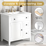 30" Bathroom Vanity with Sink Top, Bathroom Vanity Cabinet with Door and Two Drawers, Solid Wood Frame, One Package, White - V.I.P Digital Presence