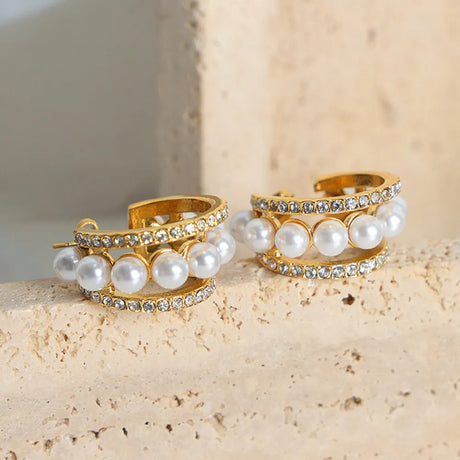 Pearl Titanium Steel C-Hoop Earrings - V.I.P Digital Presence
