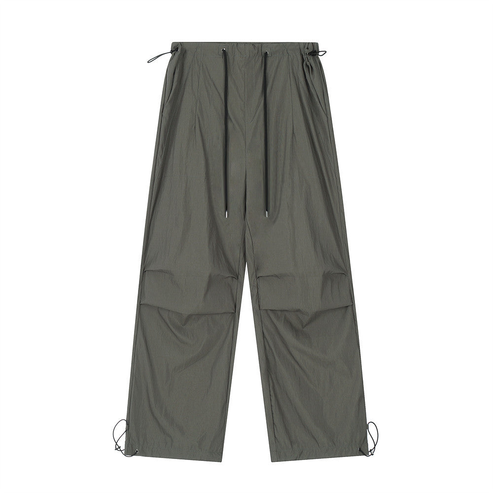 Wrinkled Casual Straight Cargo Pants Men's American Loose Solid Color Thin Sports Drawstring Cuffed Long Trousers - V.I.P Digital Presence
