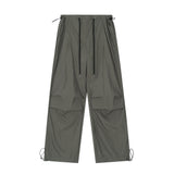 Wrinkled Casual Straight Cargo Pants Men's American Loose Solid Color Thin Sports Drawstring Cuffed Long Trousers - V.I.P Digital Presence