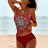 Digital Printed Shoulder Strap Tankini High Waist Triangle Pants Split Swimsuit for Women - V.I.P Digital Presence