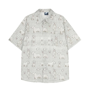 Digital Full Print Cartoon Dog Plaid Short Sleeve Shirt Loose Casual Turn-Down Collar Summer Shirt for Men - V.I.P Digital Presence