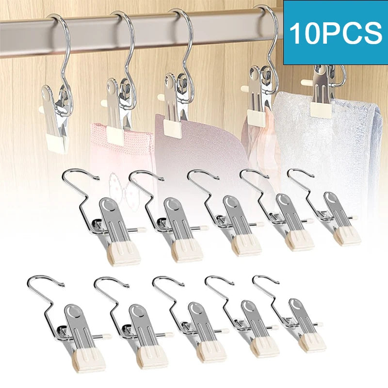 10pcs Stainless Steel Clothespins Laundry Clothes Pegs With Hook Portable Hanging Clothes Clip Wardrobe Clothes Organizer Hanger - V.I.P Digital Presence