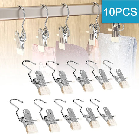 10pcs Stainless Steel Clothespins Laundry Clothes Pegs With Hook Portable Hanging Clothes Clip Wardrobe Clothes Organizer Hanger - V.I.P Digital Presence