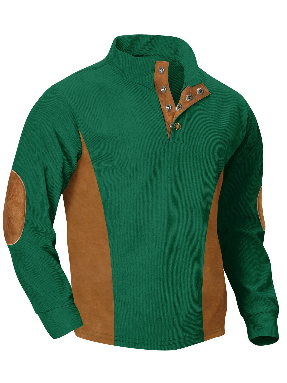 European men's casual stand up collar long sleeved corduroy sweatshirt with pit stripe - V.I.P Digital Presence