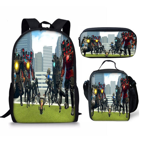 New 3PC-SET Skibidi Toilet Man Backpack Custom Game Peripheral Schoolbags For Primary Secondary School Teenage - V.I.P Digital Presence