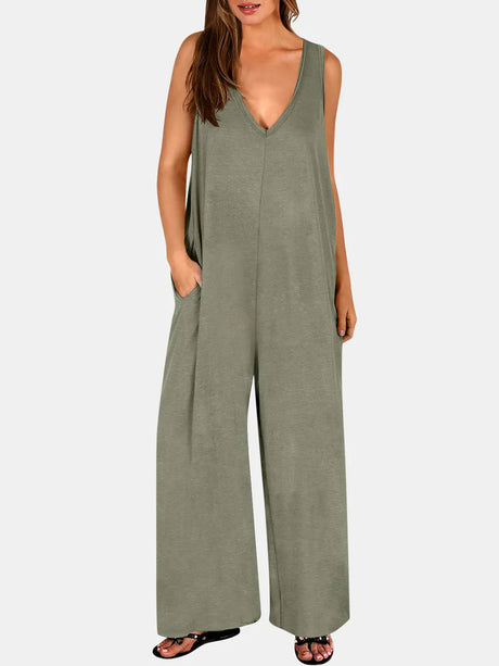 V-Neck Wide Strap Jumpsuit - V.I.P Digital Presence