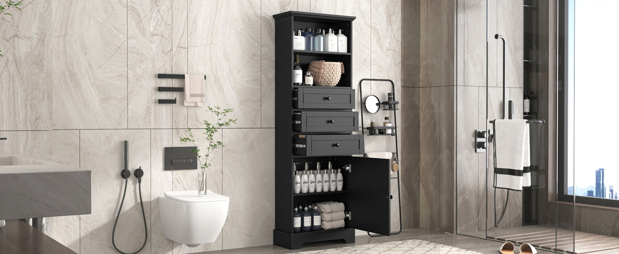 Black high storage cabinet with 3 drawers and adjustable shelves, MDF board painted - V.I.P Digital Presence