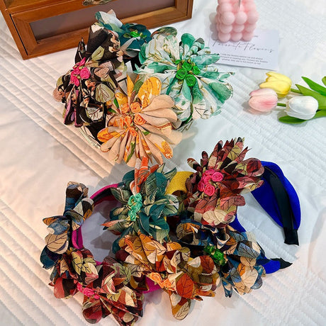Handmade Fabric Flower Women's Wide Edge Pressed Hair Hoop - V.I.P Digital Presence