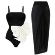 One piece swimsuit bow decoration sweet girl black and white contrasting swimsuit female - V.I.P Digital Presence