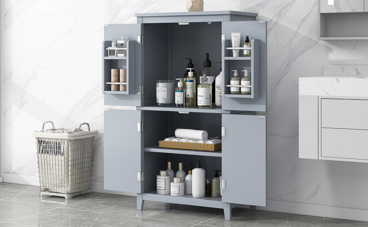 Bathroom floor storage cabinet, bathroom storage cabinet, 4-door independent cabinet, adjustable shelf, adaptive shelf, gray - V.I.P Digital Presence