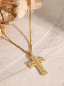 18K Gold-Plated Inlaid Zircon Cross Necklace - V.I.P Digital Presence