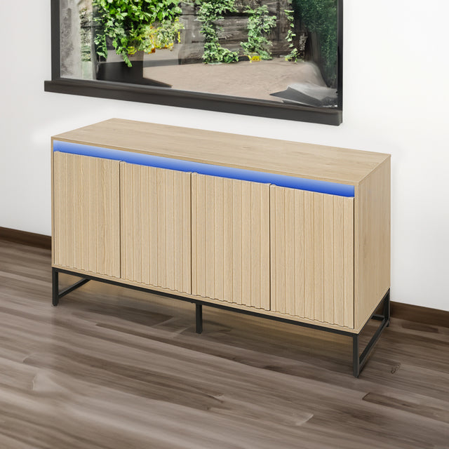 Engraved 4-door side panel with LED, self-service cabinet storage cabinet, modern coffee bar cabinet with adjustable shelves - V.I.P Digital Presence