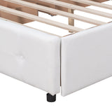 Upholstered Platform Bed with Classic Headboard and 4 Drawers No Box Spring Needed Linen Fabric Queen Size White - V.I.P Digital Presence