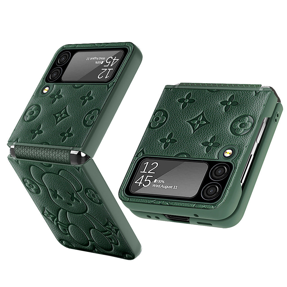 Funda para teléfono Galaxy Samsung Z Flip3 con bisagra Violent Bear, funda protectora Flip3 de cuero liso y plegable.