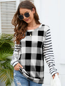 Plaid Striped Round Neck Long Sleeve T-Shirt - V.I.P Digital Presence