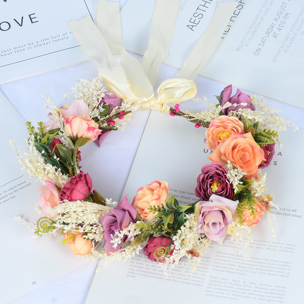 Hawaiian wreath hair band bride wedding headdress Bridesmaid photo simulation flower hay hair band - V.I.P Digital Presence