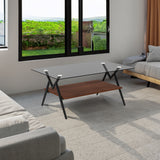 Rectangle Coffee Table with Tempered Glass top and Brown MDF Shelf, Modern Table for Living Room, Gray Glass - V.I.P Digital Presence
