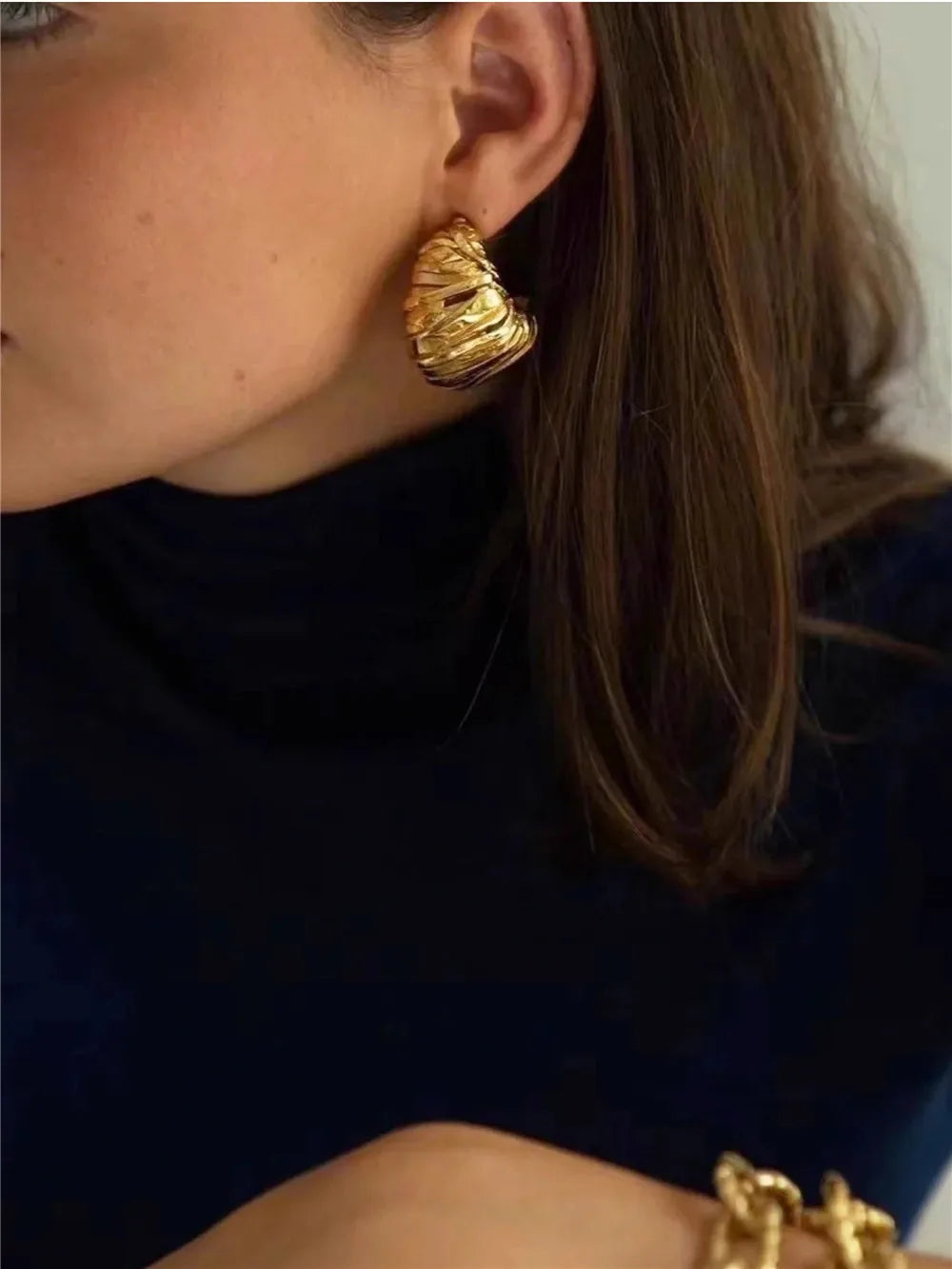 Retro Metal Stud Earrings Geometric Irregular for Women Brass Jewelry Light Luxury Europe And America - V.I.P Digital Presence