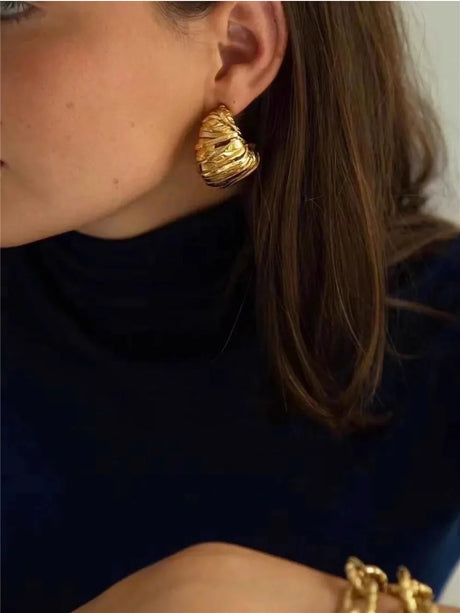 Retro Metal Stud Earrings Geometric Irregular for Women Brass Jewelry Light Luxury Europe And America - V.I.P Digital Presence