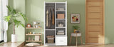 Wooden Wardrobe with Double Doors, Armoire with Hanging Rod, 5 Fixed Shelves, One Storage Drawer,White - V.I.P Digital Presence