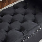 Storage Bench, 44.5-Inch Queen Velvet Button Bedside Bench, Entryway Living Room with Armrests, Nailhead Trim  Black - V.I.P Digital Presence
