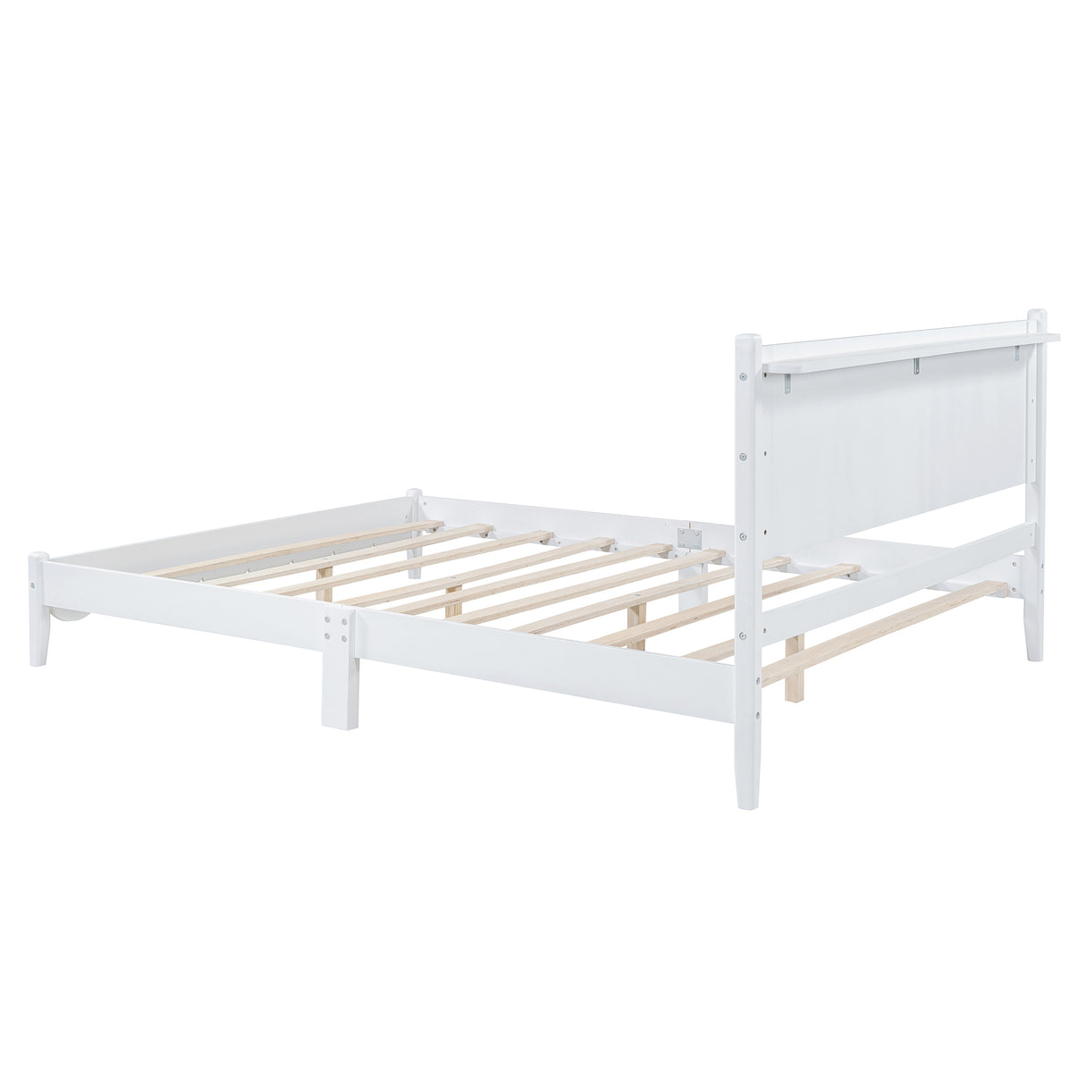 Queen Size Wood Platform Bed Frame, Retro Style Bed with Rectangular Headboard,No Need Box Spring,White - V.I.P Digital Presence