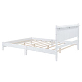 Queen Size Wood Platform Bed Frame, Retro Style Bed with Rectangular Headboard,No Need Box Spring,White - V.I.P Digital Presence