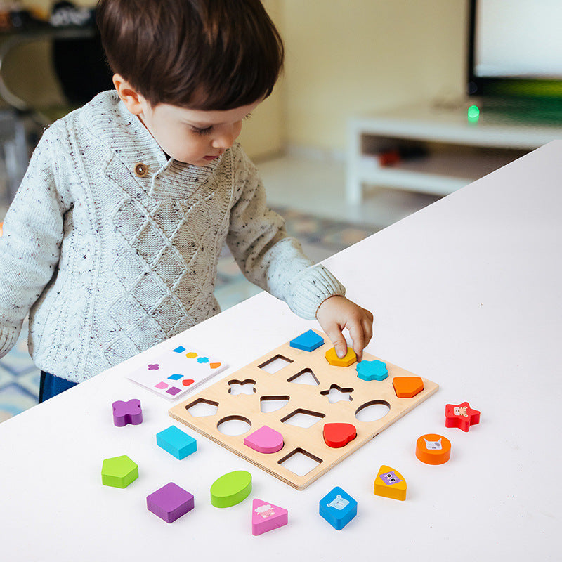 Wooden shape matching block box, children's early education cognitive color, graphic matching card, matching block toy - V.I.P Digital Presence