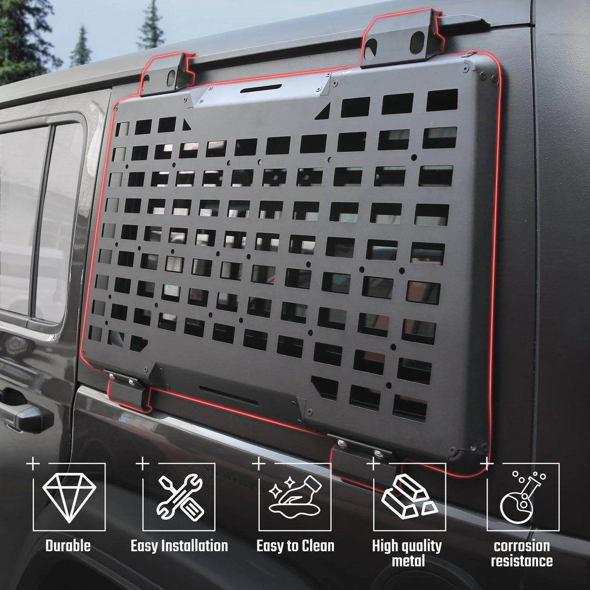 Rear Window Molle Panel System for 2018-2024 Jeep Wrangler JL 4Doors - Modular Storage and Protective Decoration - V.I.P Digital Presence