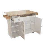44 Inch Kitchen Island Cart with Solid Wood Top, Wine Storage, Spice Rack, Towel Rack, Wine Glass Holder White & Oak - V.I.P Digital Presence