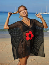 Openwork Flower V-Neck Short Sleeve Cover Up - V.I.P Digital Presence