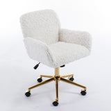 Artificial rabbit hair gold metal base home office chair adjustable chair rotating office chair, dressing chair (beige)