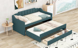 Twin Size Upholstered Daybed with Trundle and Three Drawers,Green